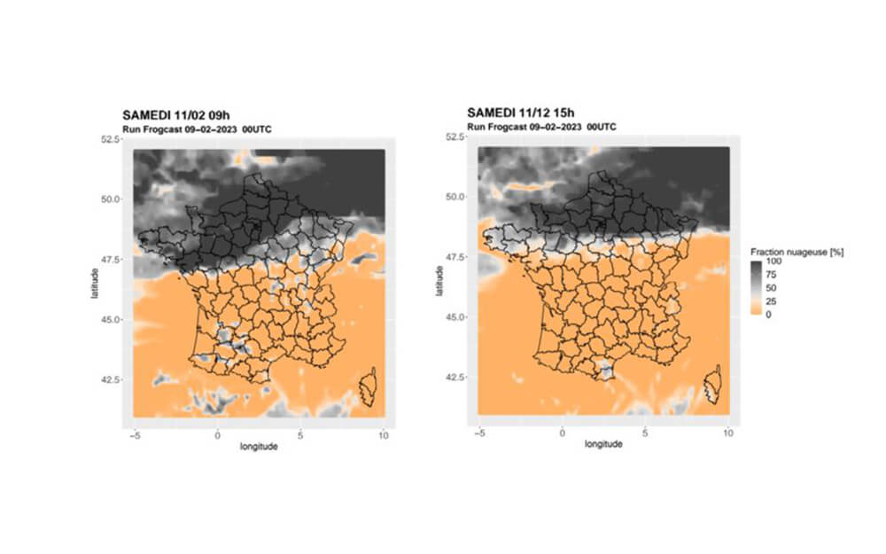 Cartographic visualization of low clouds expected in France.